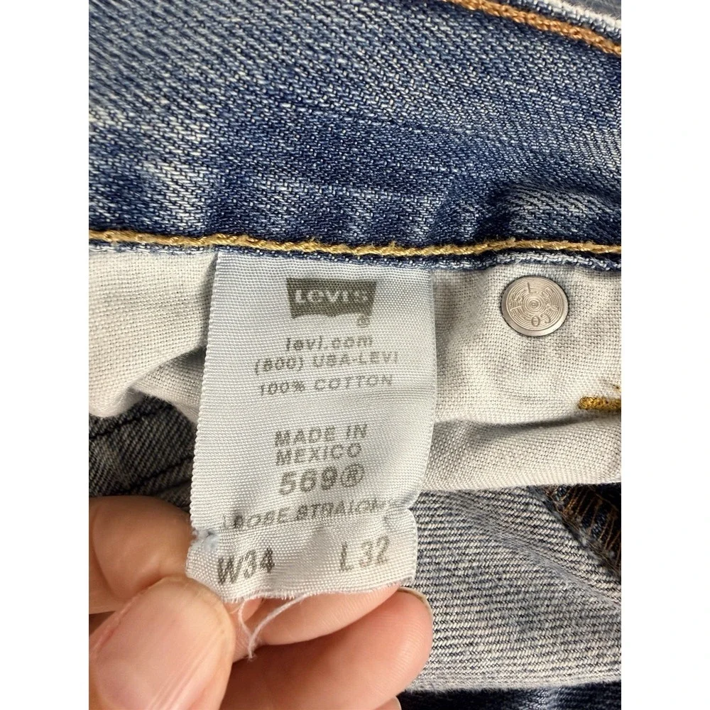 Levi's 569 Jeans Mens 34x32 Loose Straight Light Wash Distressed Frayed Hem